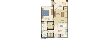 One Bedroom & One Bathroom. Kitchen comes with a Pantry and U-Shaped Countertop great for entertaining. Private Patio with Storage Closet. 714 Square Feet