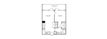 One Bedroom and One Bathroom with Tub. 607 Square Feet.