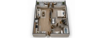 One Bedroom and One Bathroom with Tub. 607 Square Feet.