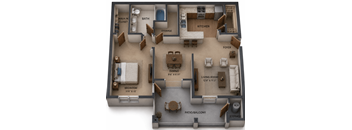 One Bedroom & One Bathroom with Walk-In-Closet. Foyer, Living Room, Private Dining Area, Large Kitchen. Access to Private Patio from Bedroom and Living Room. Two Separate Storage Closets.