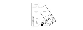 One bedroom and One Bathroom with Kitchen Island. 786 Square Feet