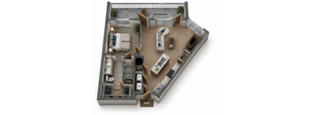 One bedroom and One Bathroom with Walk-In Shower. Kitchen Island & Full Size Balcony. 858 Square Feet