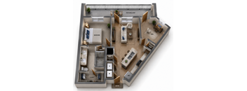 One Bedroom and One Bathroom with Walk-In Shower. Features Den and Full Size Balcony. 858 Square Feet