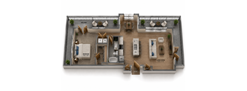 One Bedroom and One Bathroom with Kitchen Island. Features full size wrap around balcony. 883 Square Feet