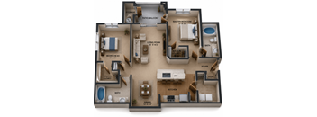 Two Bedrooms & Two Baths. Kitchen Island with Pantry. Dining Room and Living Room with Private Patio and Storage Closet.