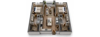 Two Bedroom and Two Bathroom. Kitchen Island and Private Balcony.  1080 Square Feet