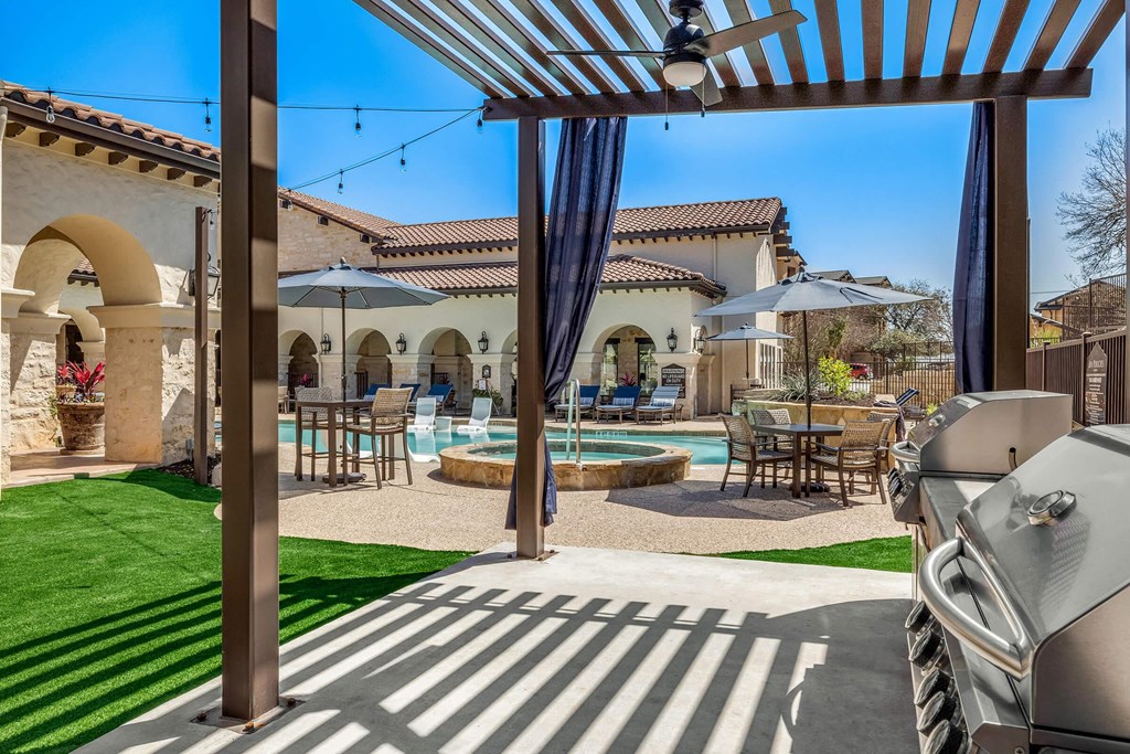 BBQ Area with Pool View at Mission Hills Apartments, San Antonio, 78258