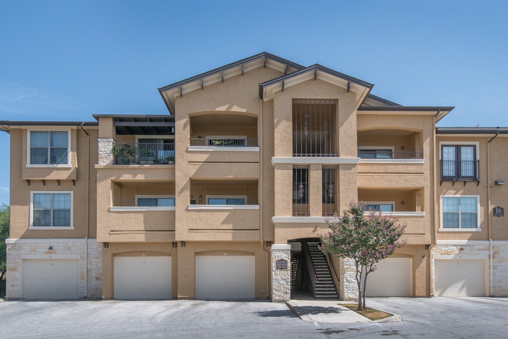 Exterior View of Buildings with Garages at Mission Hills Apartments, Texas, 78258