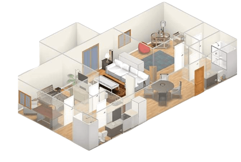 a floor plan of a home with a green and white color scheme