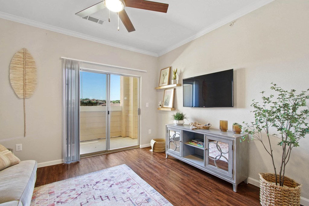 Model - Living Room | Private Patio at Mission Hills Apartments, San Antonio, Texas