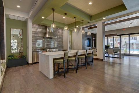 Clubhouse Kitchen & Lounge Area at Park at Rialto Apartments, San Antonio