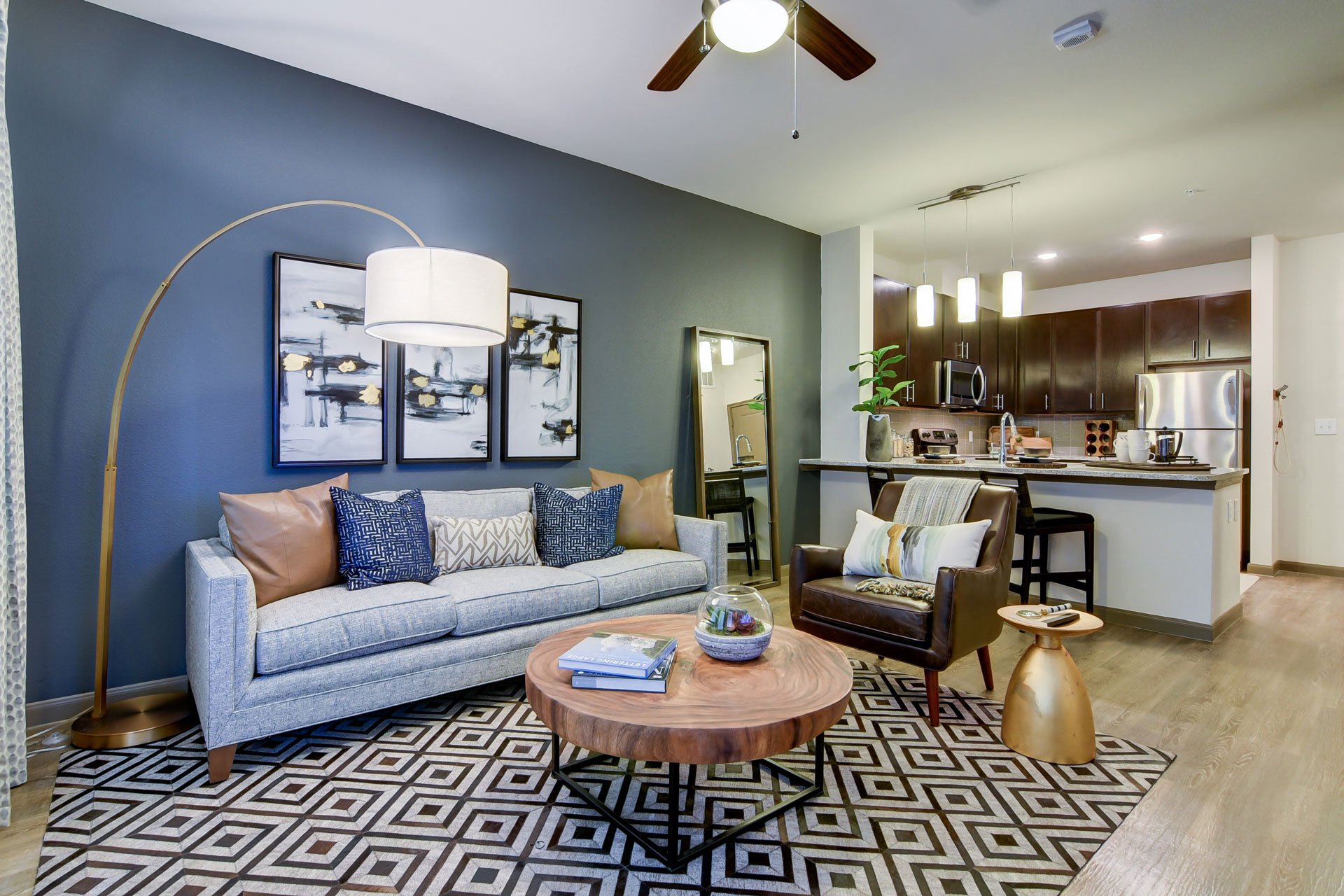 a living room with a couch and a coffee table