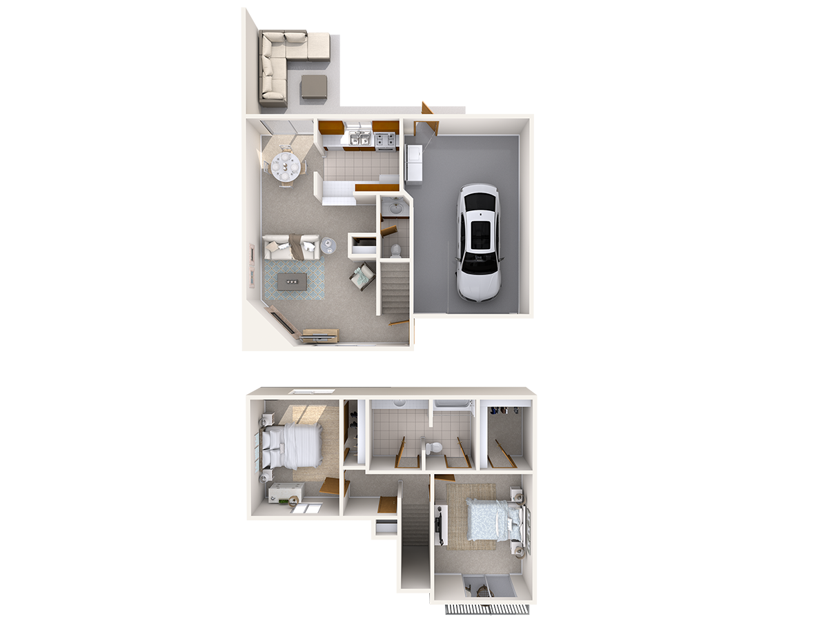 two story townhome with patio