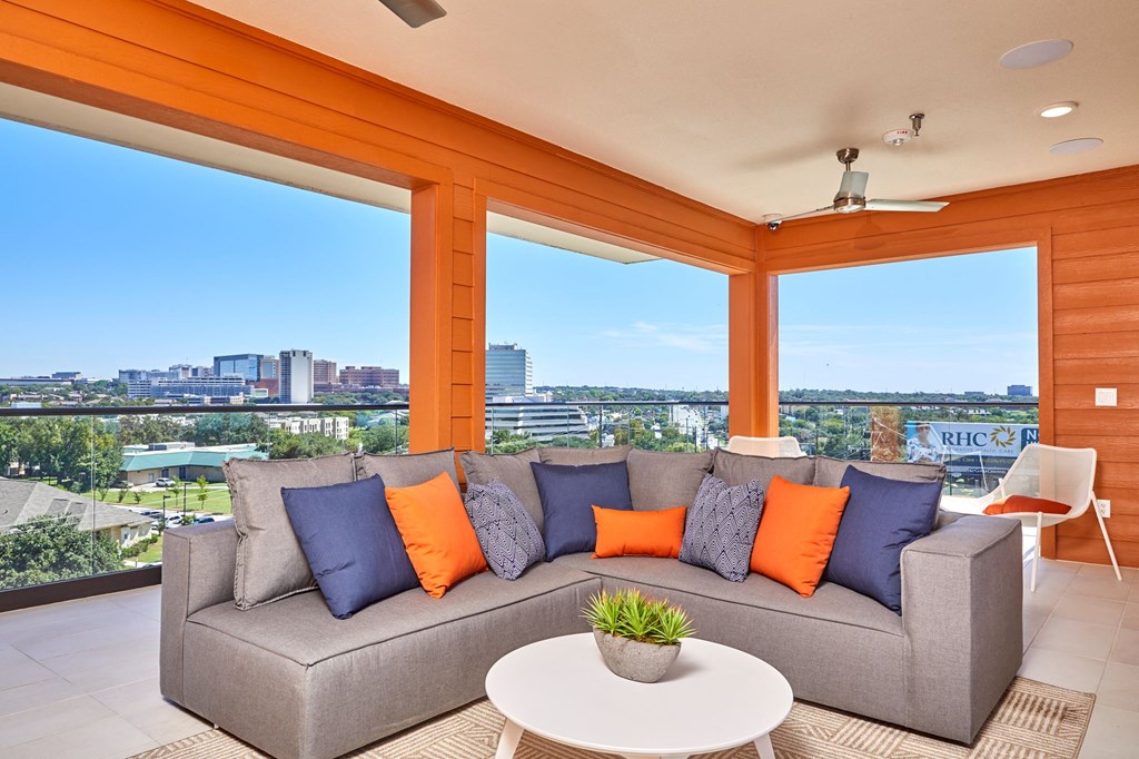 Rooftop Lounge Area with Amazing Views at Addison Medical Center Apartments, San Antonio, Texas