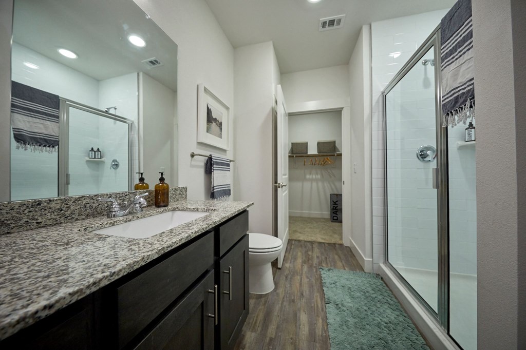 Bathroom with Walk-In Shower at Addison Medical Center Apartments, San Antonio, 78229