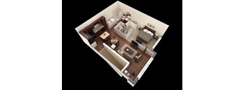 1 bed 1 bath floor plan A at Overlook at Stone Oak Park Apartments, San Antonio, 78258