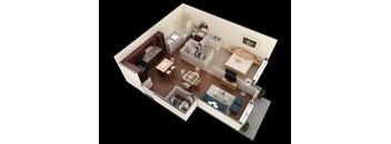 1 bed 1 bath floor plan at Overlook at Stone Oak Park Apartments, San Antonio, TX