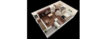 1 bed 1 bath floor plan C at Overlook at Stone Oak Park Apartments, San Antonio