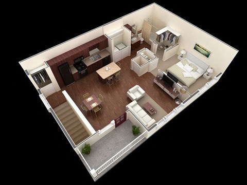 1 bed 1 bath floor plan C at Overlook at Stone Oak Park Apartments, San Antonio