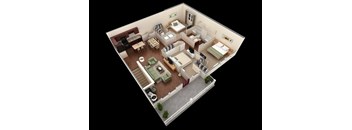 3 bed 2 bath floor plan A at Overlook at Stone Oak Park Apartments, San Antonio, 78258