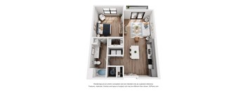  1Bed Floor Plan at DAWSON PARK APARTMENTS, Louisiana