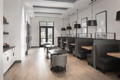 Clubhouse dining area at Pointe at Research Park Apartments, North Carolina, 28262