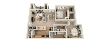 a 3d floor plan of a house with a bedroom and a living room