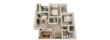 a 3d floor plan of a house with bedrooms and a living room