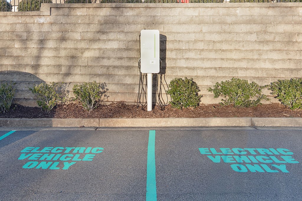 A parking spot is marked for electric vehicles only.