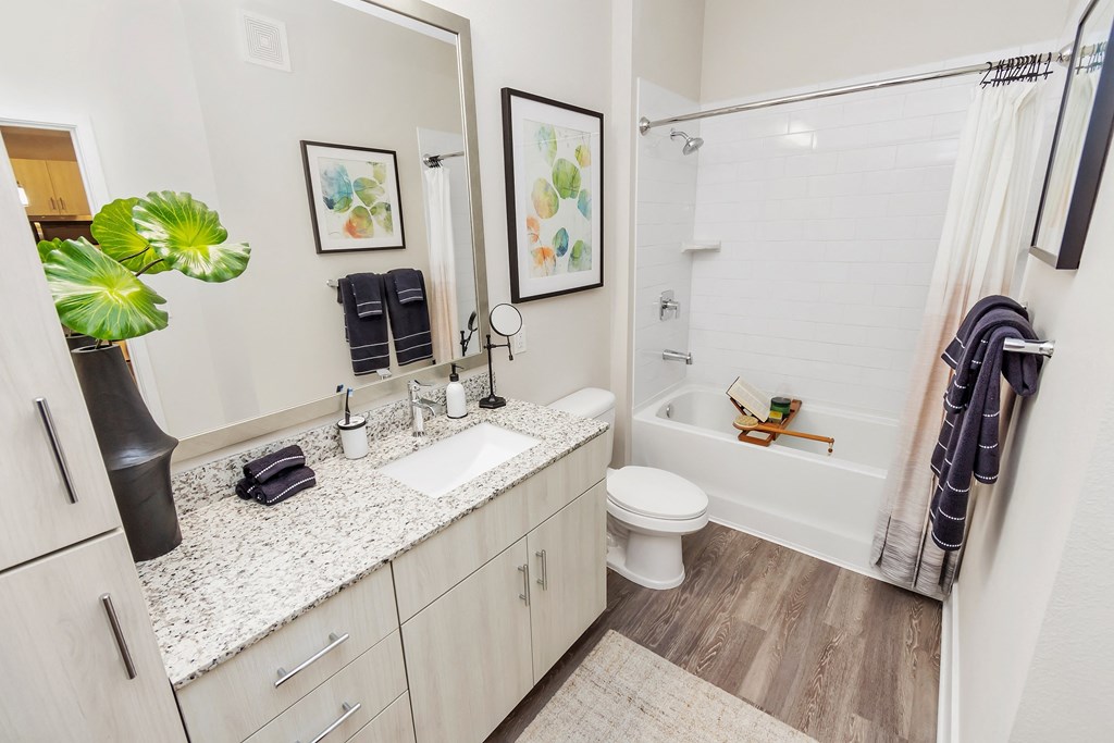 bathroom with vanity and bath/shower