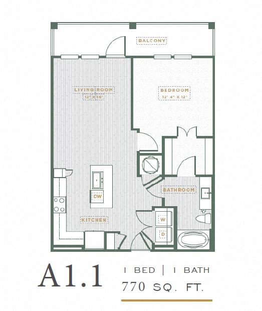 1 Bedroom Floorplan at POINTE AT EAST SHORE APARTMENTS, APOPKA, 32703