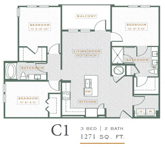 3 Bed Floorplan at POINTE AT EAST SHORE APARTMENTS, APOPKA, FL