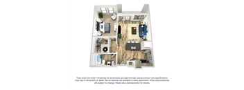 The cobalt 1-bed, 1-bath floor plan layout at Coda Orlando