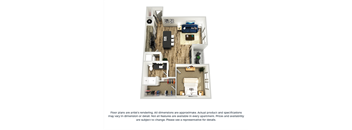 The sienna 1-bed, 1-bath floor plan layout at our Orlando apartments