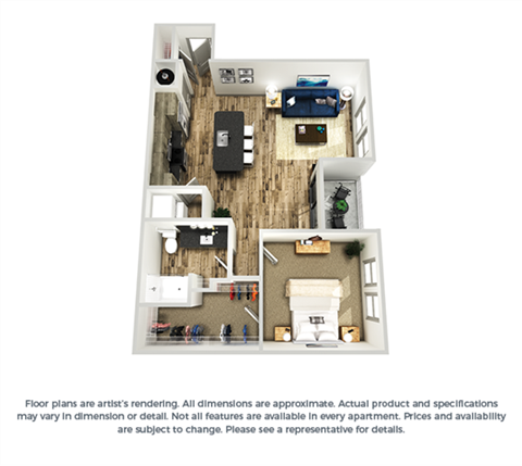 The sienna 1-bed, 1-bath floor plan layout at our Orlando apartments