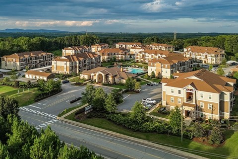 an aerial view of an apartment complex