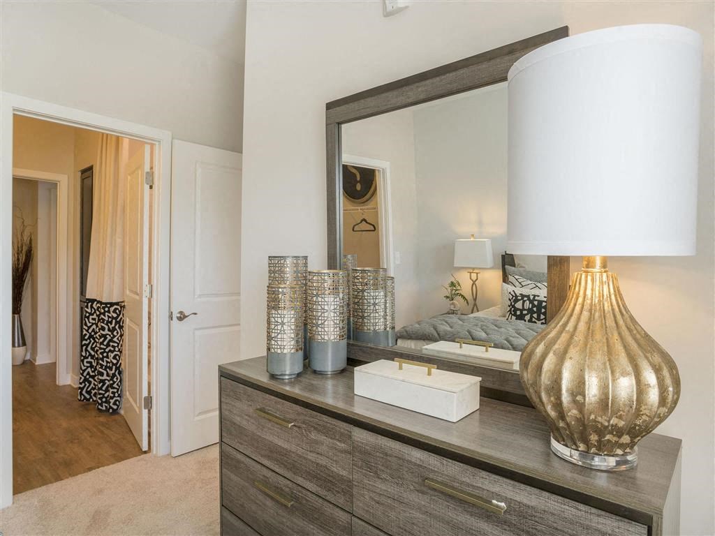 Pointe at Prosperity Village Bedroom Lamp And Storage Space in Charlotte, NC Apartment Homes for Rent
