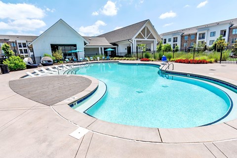 Blue cool swimming pool at Pointe at Research Park Apartments, Charlotte, 28262