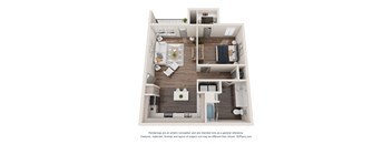 a stylized 3d floor plan with a bedroom and a living room