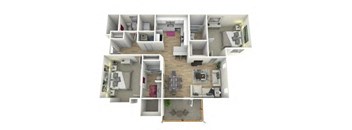 a bedroom with a bed and a chair in a room