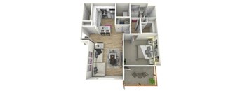 a bedroom with a bed a mirror and a sink