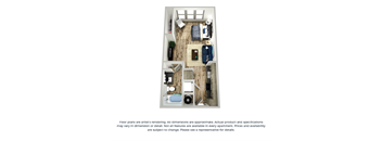 The violet studio floor plan layout at Coda Orlando apartments