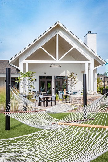 The sprawling backyard area has 2 hammocks at Pointe at Research Park - Photo Gallery 6
