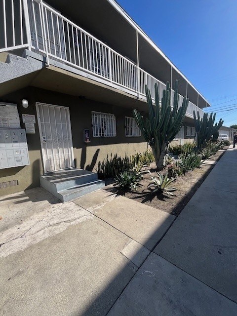 A row of houses with a cactus in front of them.