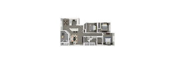 three bedroom two bath 3D floorplan image of home furnished. at The Legacy Apartments, California, 95843