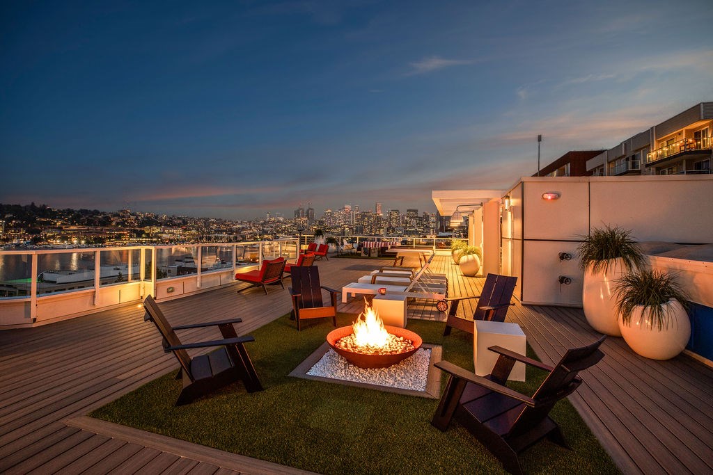 Rooftop Patio With Fireplace at The Summit at Lake Union, Seattle, WA, 98109