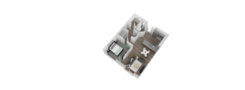 A 3D rendered image of a house layout.