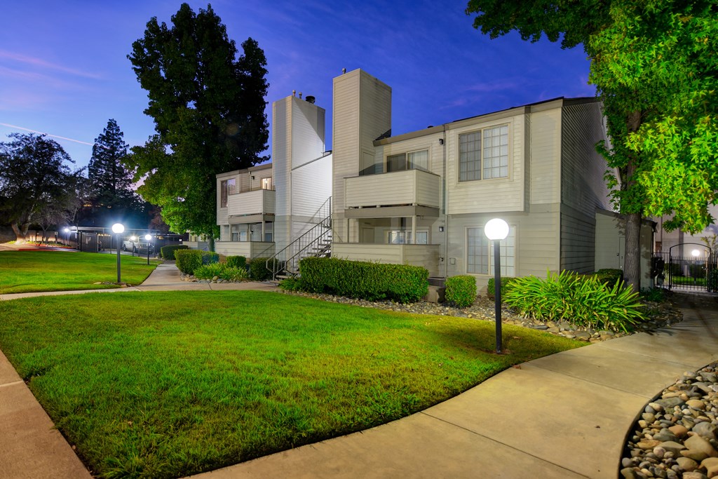 the preserve at city center apartments exterior view at night