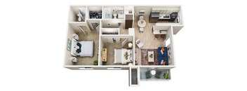 a 3d floor plan of a home with a bedroom and living room