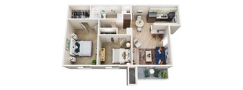a 3d floor plan of a home with a bedroom and living room